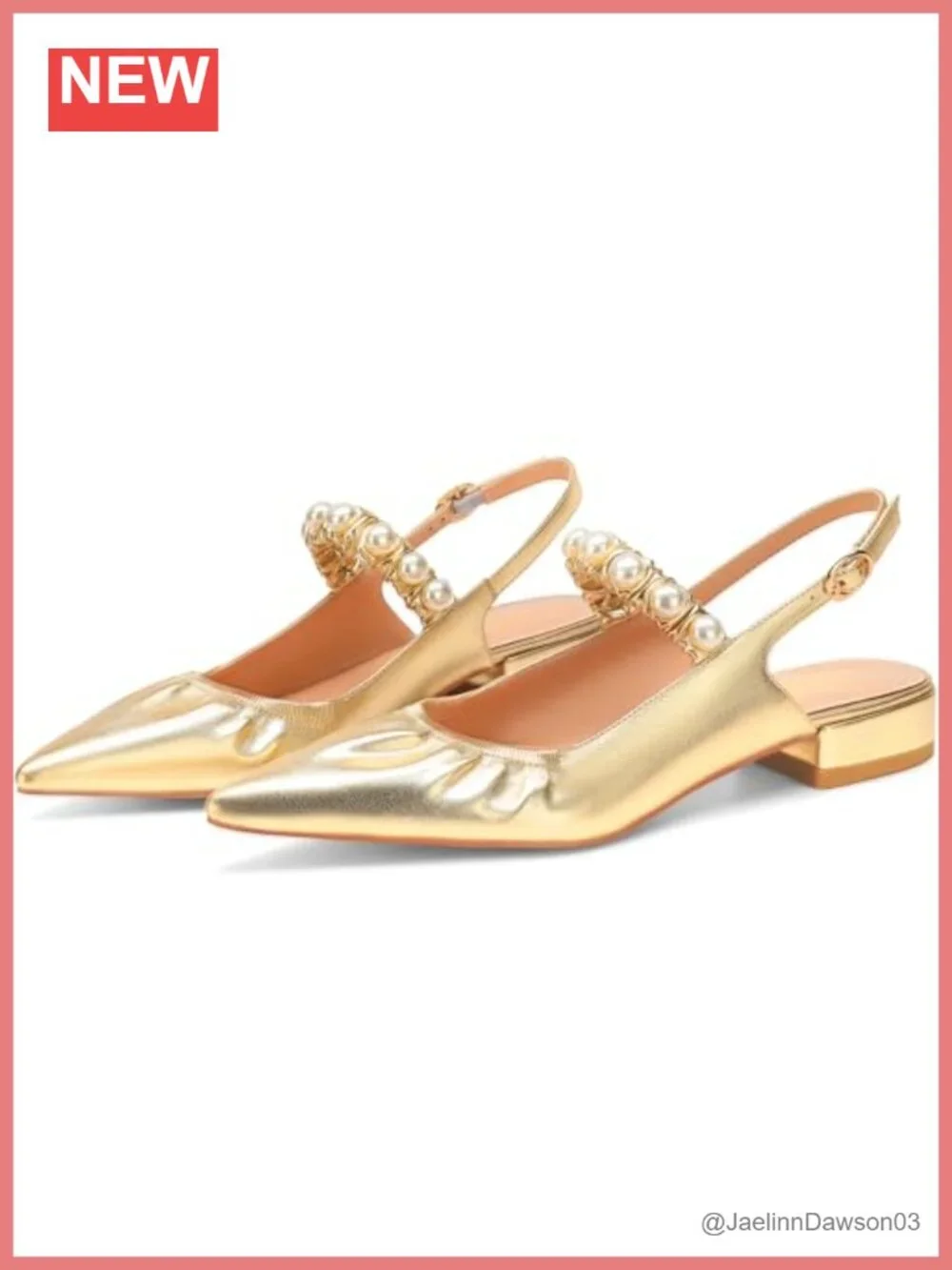 Women's Slingback Ballet Flats, Faux Leather Pointed Toe with Pearls